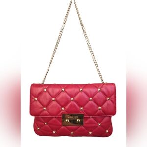 Michael Kors Sloan Quilted Leather Studded Shoulder Bag Clutch in red EUC